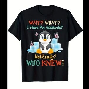 Black Graphic Tee with Penguin Design